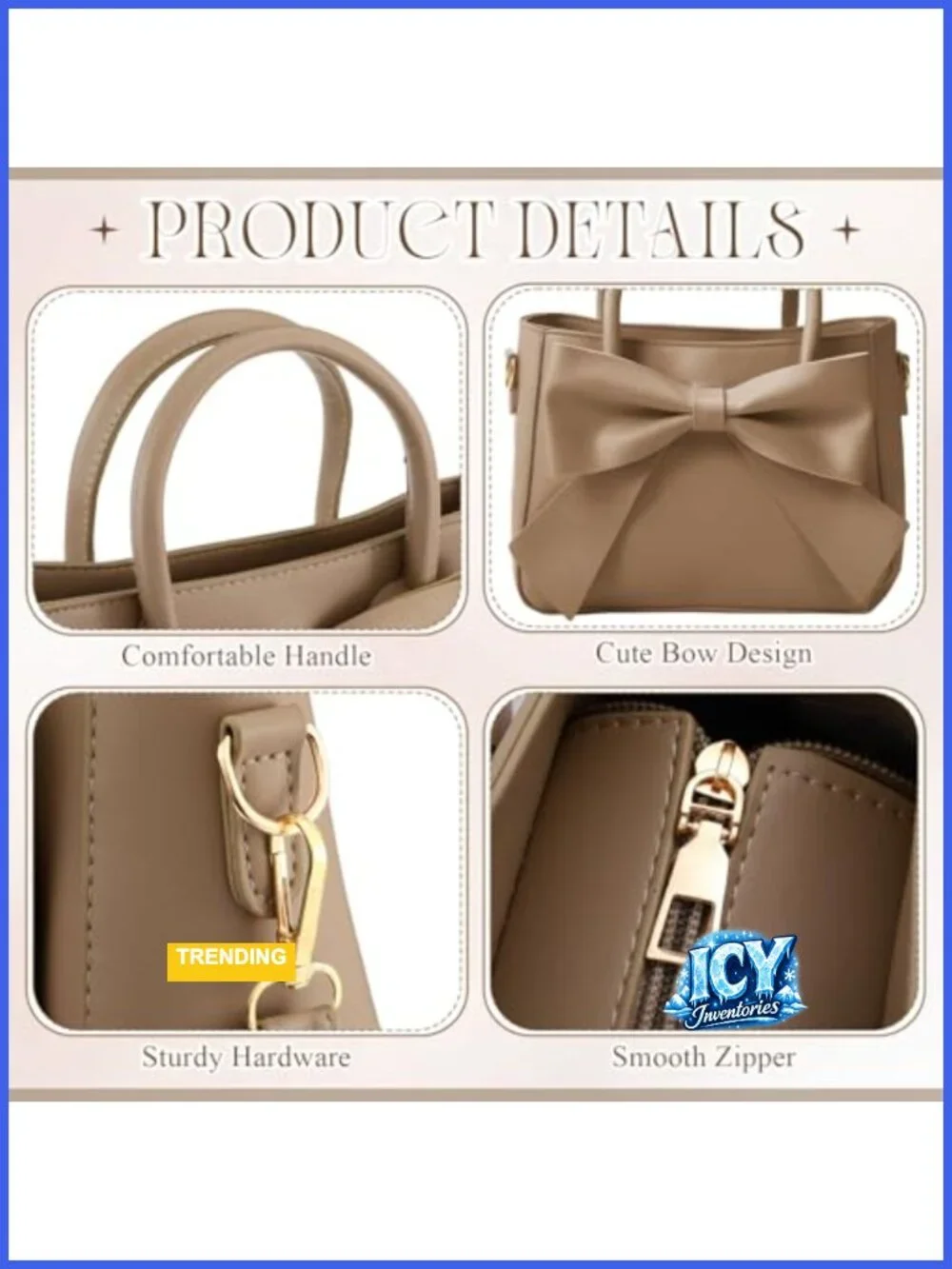 Leather Crossbody Bag with Bow Pendant Adjustable Strap Purse Women Gift